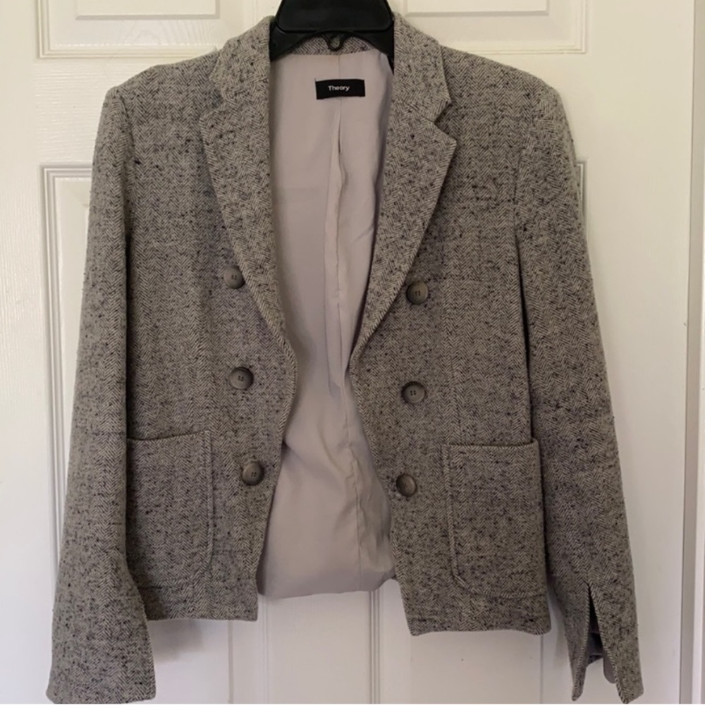 Theory Open Front Herringbone Blazer Size 6 - image 1